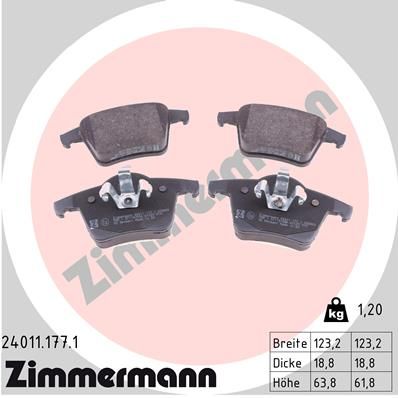 ZIMMERMANN Комплект тормозных колодок, дисковый тормоз 24011.177.1