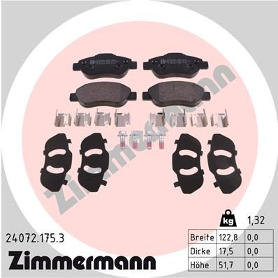 ZIMMERMANN Комплект тормозных колодок, дисковый тормоз 24072.175.3