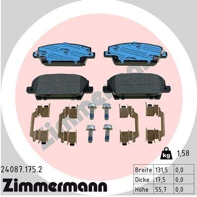 ZIMMERMANN Комплект тормозных колодок, дисковый тормоз 24087.175.2