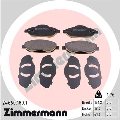ZIMMERMANN Комплект тормозных колодок, дисковый тормоз 24660.180.1