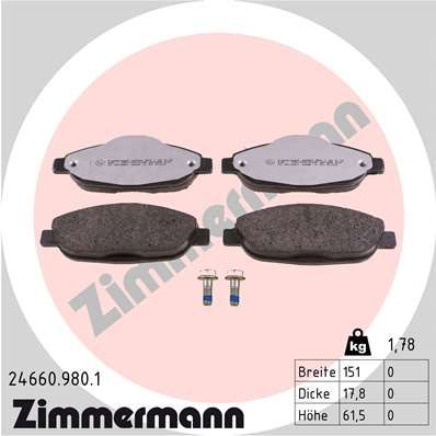 ZIMMERMANN Комплект тормозных колодок, дисковый тормоз 24660.980.1