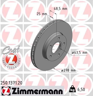 ZIMMERMANN stabdžių diskas 250.1371.20