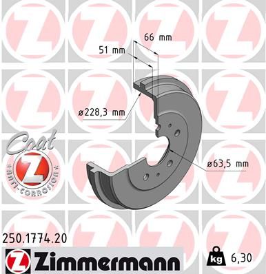 ZIMMERMANN Тормозной барабан 250.1774.20