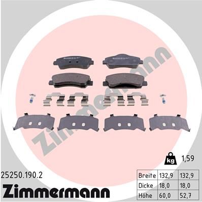 ZIMMERMANN stabdžių trinkelių rinkinys, diskinis stabdys 25250.190.2