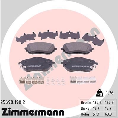 ZIMMERMANN stabdžių trinkelių rinkinys, diskinis stabdys 25698.190.2