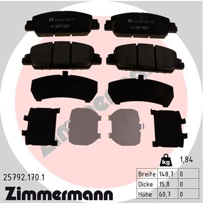ZIMMERMANN Комплект тормозных колодок, дисковый тормоз 25792.170.1