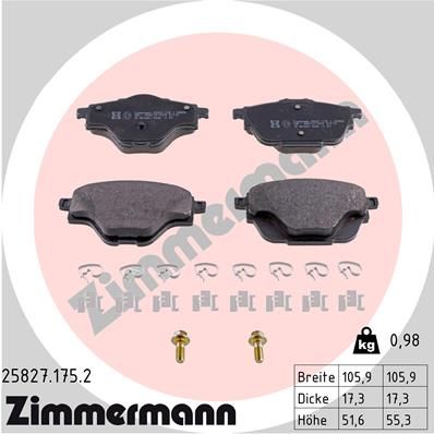 ZIMMERMANN Комплект тормозных колодок, дисковый тормоз 25827.175.2