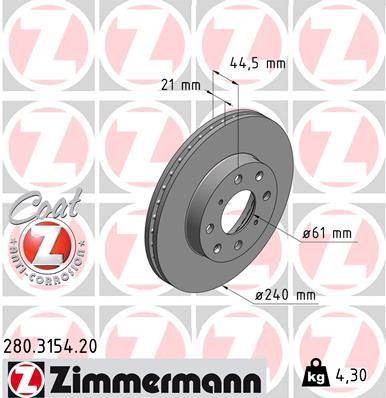 ZIMMERMANN stabdžių diskas 280.3154.20