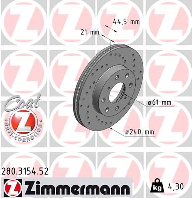 ZIMMERMANN stabdžių diskas 280.3154.52