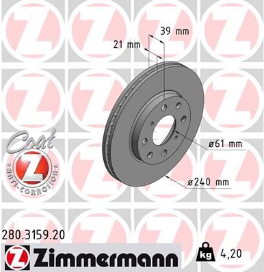 ZIMMERMANN stabdžių diskas 280.3159.20