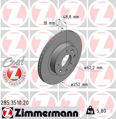 ZIMMERMANN stabdžių diskas 285.3510.20