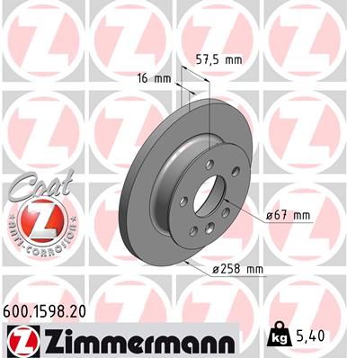 ZIMMERMANN stabdžių diskas 600.1598.20