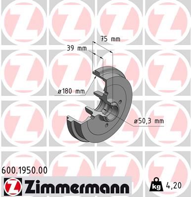 ZIMMERMANN stabdžių būgnas 600.1950.00