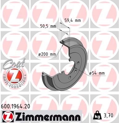 ZIMMERMANN Тормозной барабан 600.1964.20